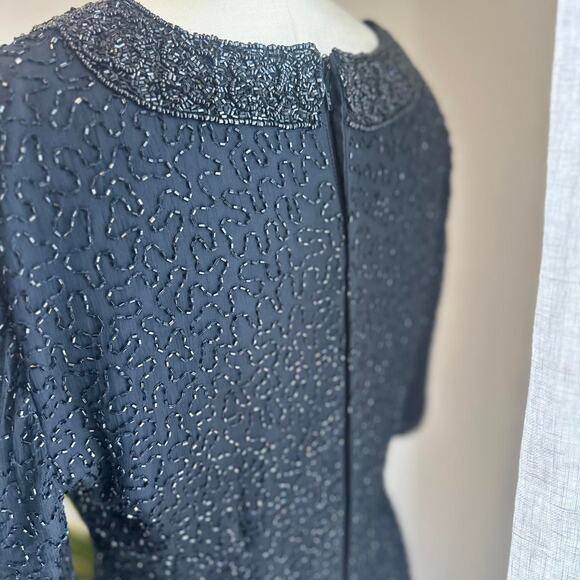 Mark & John by Gopal Women’s Medium Dress Black Beaded Short Sleeve 80s Cocktail - Picture 3 of 4